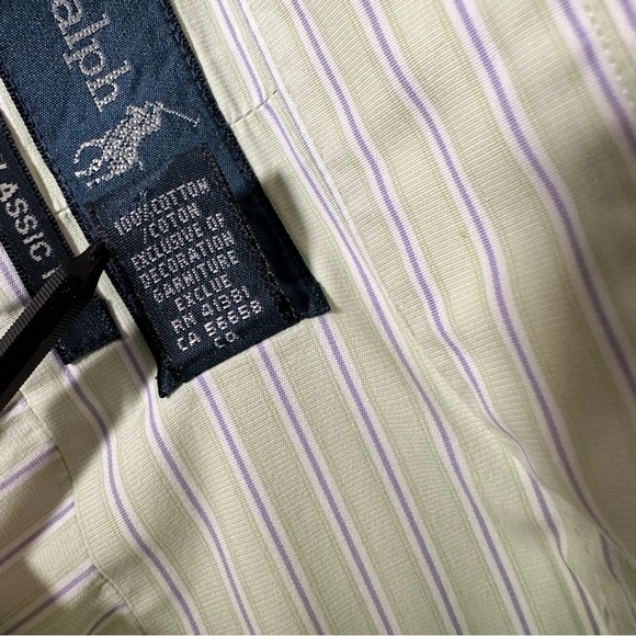 Ralph Lauren Shirt Men Size 17 32 33 Classic Fit Long Sleeve Striped Embroidered - Picture 5 of 11